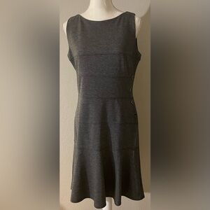 Enfocus Studio black and white midi sheath dress with mermaid skirt.